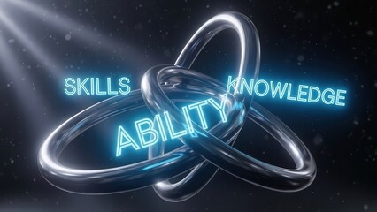 Core skills radiate, Reflective surfaces highlight technological advancement and professional development