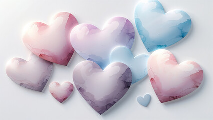 Fototapeta premium Soft Pastel Watercolor Hearts