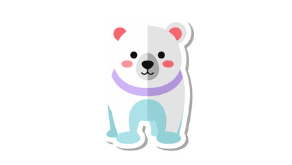 Naklejka premium Cute cartoon polar bear with purple collar and blue accents on a black background adorable arctic animal illustration with pink cheeks and pixelated elements