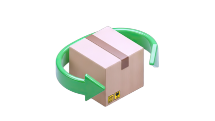 Box Return: Package with Green Arrow Symbol on White