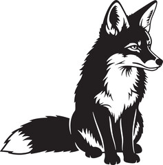 Obraz premium Black and white sitting fox silhouette animal wildlife