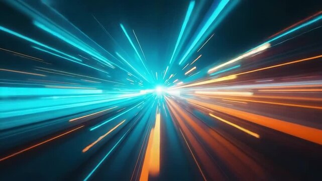 Abstract light trails motion blur speed tunnel blue orange background