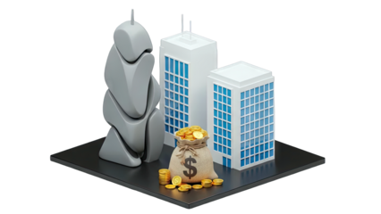 Buildings and Money Bag Representing Financial Growth