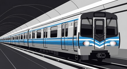 Naklejka premium Modern Subway Train in Tunnel Illustration.