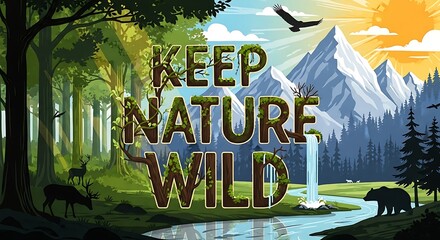 Keep Nature Wild conservation message with vibrant wilderness landscape.
