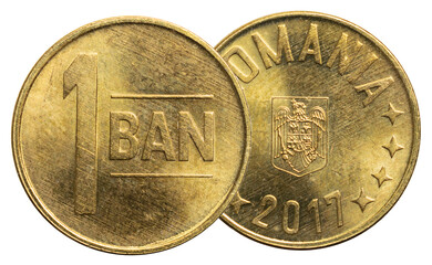 one romania ban coin isolated on white background