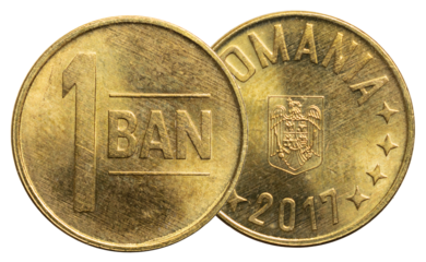 one romania ban coin isolated on white background