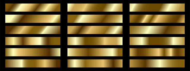 Set of golden gradient. Elegant golden bright gradient swatch collection