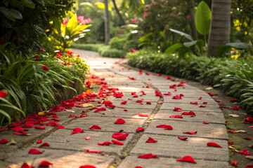 Red petals along the path
