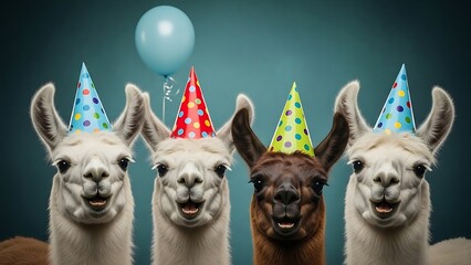 Naklejka premium Whimsical Alpacas Wearing Hats for a Fun Party
