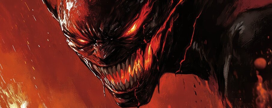 Demonic creature engulfed in flames. - Powered by Adobe