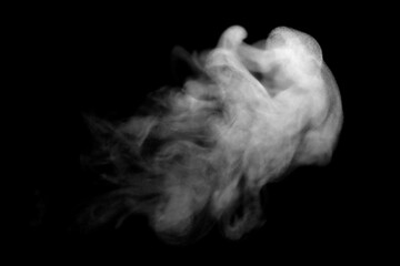 Soft drifting white smoke forming dynamic swirling shapes on a dark black background, creating an abstract atmospheric texture perfect for motion graphics, visual effects, and creative design projects