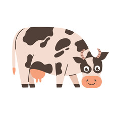 Cute dairy cow cartoon illustration. Friendly holstein cow. Flat vector design. Element for children and kids.