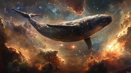 Celestial leviathan: a whale's journey through nebulae, stardust, and cosmic oceans