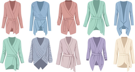 Colorful Wool Bathrobes Set with Belt in Pastel Shades for Relaxing Home Wear