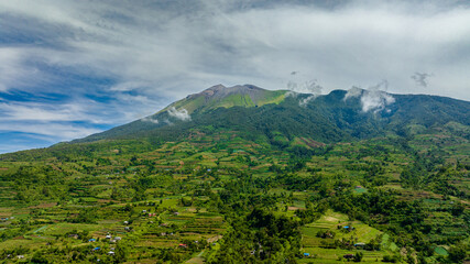Aerial drone of mount Kanlaon is an active stratovolcano and the highest mountain on the island of...