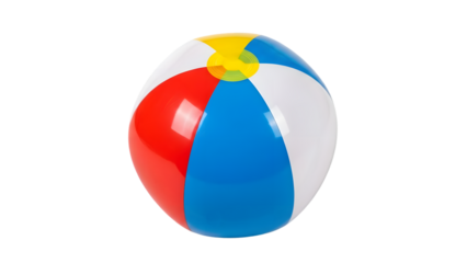 Colorful beach ball with red yellow blue and white segments isolated on transparent background