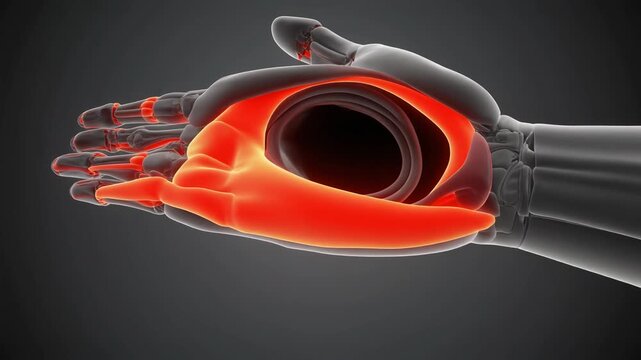 3D animation of the flexor retinaculum of the wrist during a camera orbit