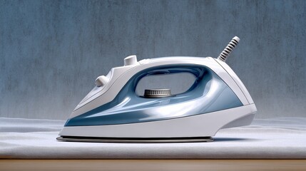 Modern steam iron with sleek design, featuring ergonomic handle and adjustable temperature dial, resting on a smooth fabric surface, showcasing functionality and style in home appliance