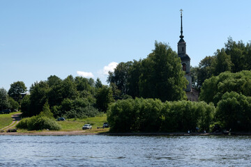 KALYAZIN, TVER Region. Bogoyavlensky (Epiphany) church on the Volga river bank. An inactive Orthodox church. The Kalyazinsky Museum of Local Lore is located in the church building