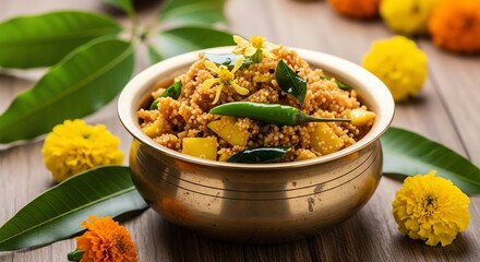 Indian millet dish with mango and curry leaves