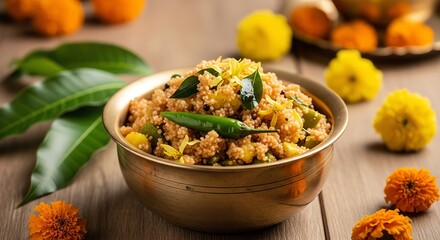 Indian millet dish with curry leaves and chilies