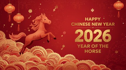 Chinese New Year 2026 themed background and banner templates, horse zodiac sign,Chinese New Year 2026