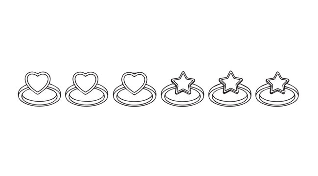 Collection of six stylized heart and star shaped cookie cutters silhouette