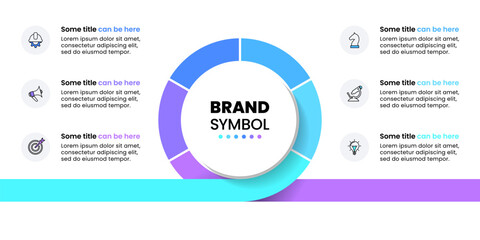 Infographic template. Circle with 6 icons and text