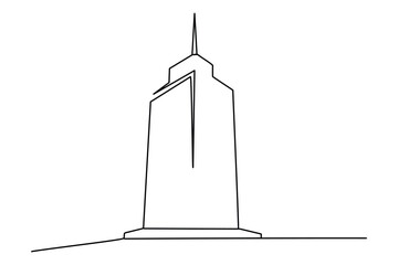 One line drawing of modern high rise office building