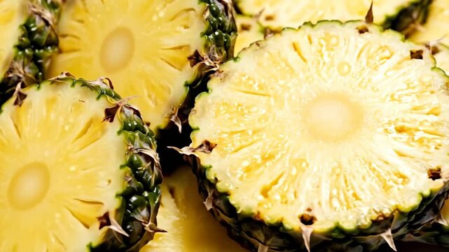 Fresh pineapple slices showcasing vibrant yellow hues and juicy texture.