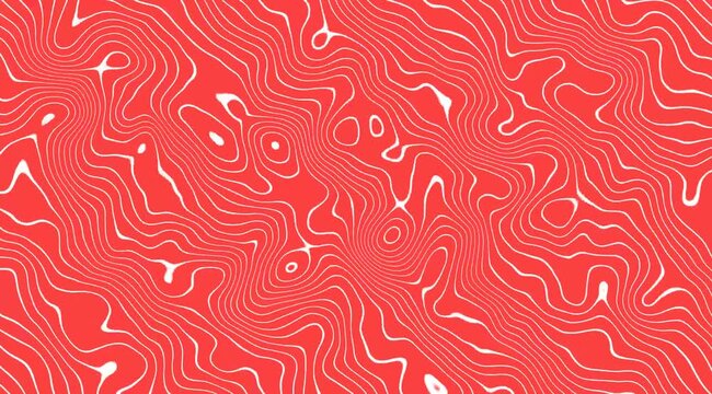Abstract topographic contour lines on a vibrant coral background creating a visually engaging and modern organic pattern for design and decoration