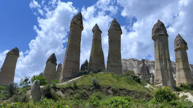 The Valley of Love in Goreme National Park. Unique rocks of various shapes. Sandstone cliffs. The wonders of Cappadocia are rock formations. The unusual shapes of the rocks are the property of Turkey.