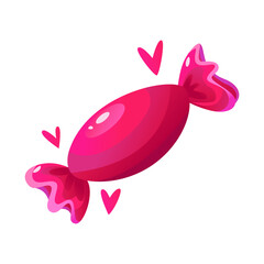 Candy with Red Glossy Wrapper Isolated on a White Background. Vector Cartoon Illustration.