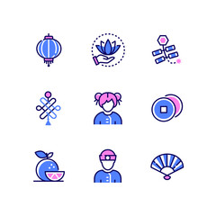 Chinese New Year - colorful line design style icons set