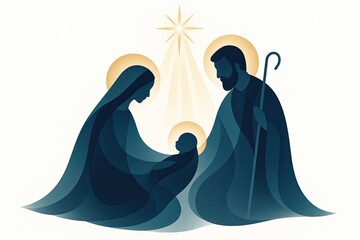 Stylized Nativity Scene with Holy Family and Star of Bethlehem