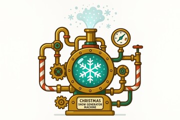 Whimsical Christmas Snow Generator Machine Illustration
