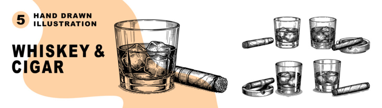 Set of engraving whiskey and cigar