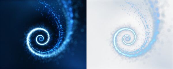 Abstract blue spiral with glowing particles as a cinematic translucent overlay effect