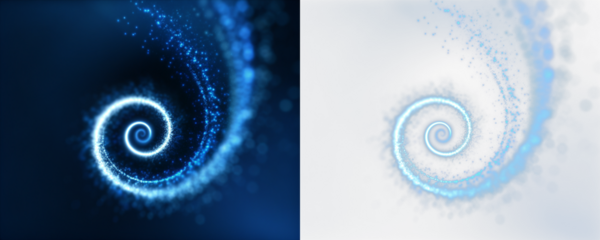 Abstract blue spiral with glowing particles as a cinematic translucent overlay effect