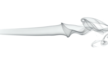 A wispy plume of white, translucent smoke, curling and extending against a stark black backdrop