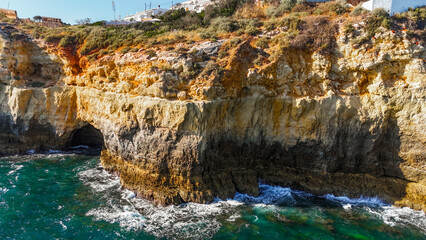 Praia do Carvoeiro, Portugal &ndash; Summer Beach Town with Cozy Streets and Ocean Views, Aerial Drone Footage