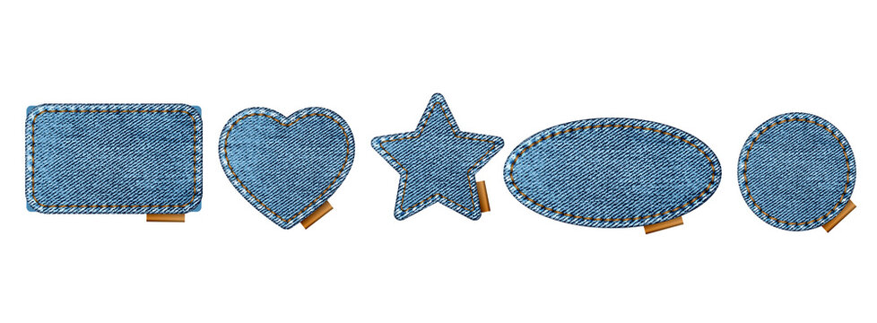 Denim Patches: A selection of denim patches in various shapes, offering a tactile exploration of textures, patterns, and design, each piece ready to be incorporated into creative projects.