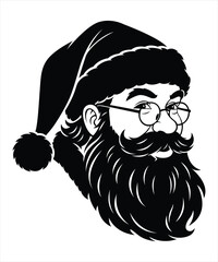 Santa Claus Portrait with Glasses and Full Beard Christmas Illustration Vector.