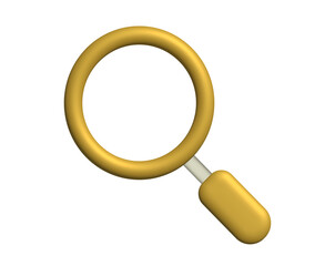 3D Gold Magnifying Glass Icon on Transparent Background. Perfect for Research, Discovery and Search-Related Themes. Ideal for Web, App Design and Business Presentations.