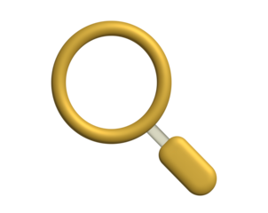 3D Gold Magnifying Glass Icon on Transparent Background. Perfect for Research, Discovery and Search-Related Themes. Ideal for Web, App Design and Business Presentations.