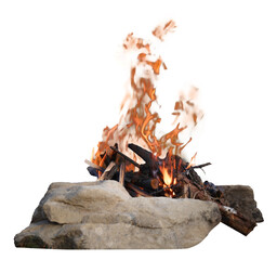 Bonfire isolated on white. Burning firewood with flames