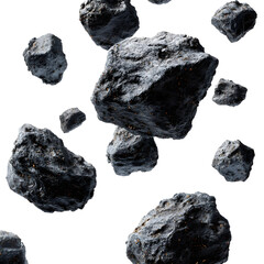 Flying Asteroids Floating on White Background