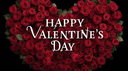 Happy Valentines Day greeting with red rose heart on black background romantic floral celebration design