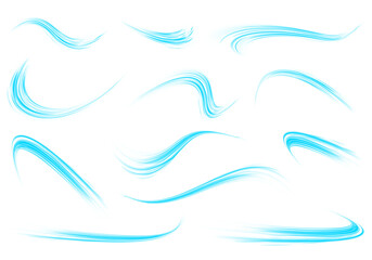 Futuristic light streaks and motion for desig, display on transparent background. Blue speed light streak wave. Neon motion blur effect, glowing speed lines.  png.